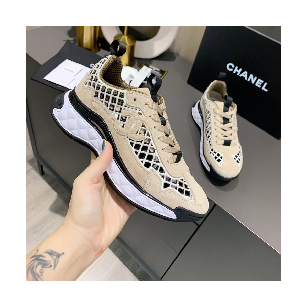 Chanel Suede Check Sneakers G37126