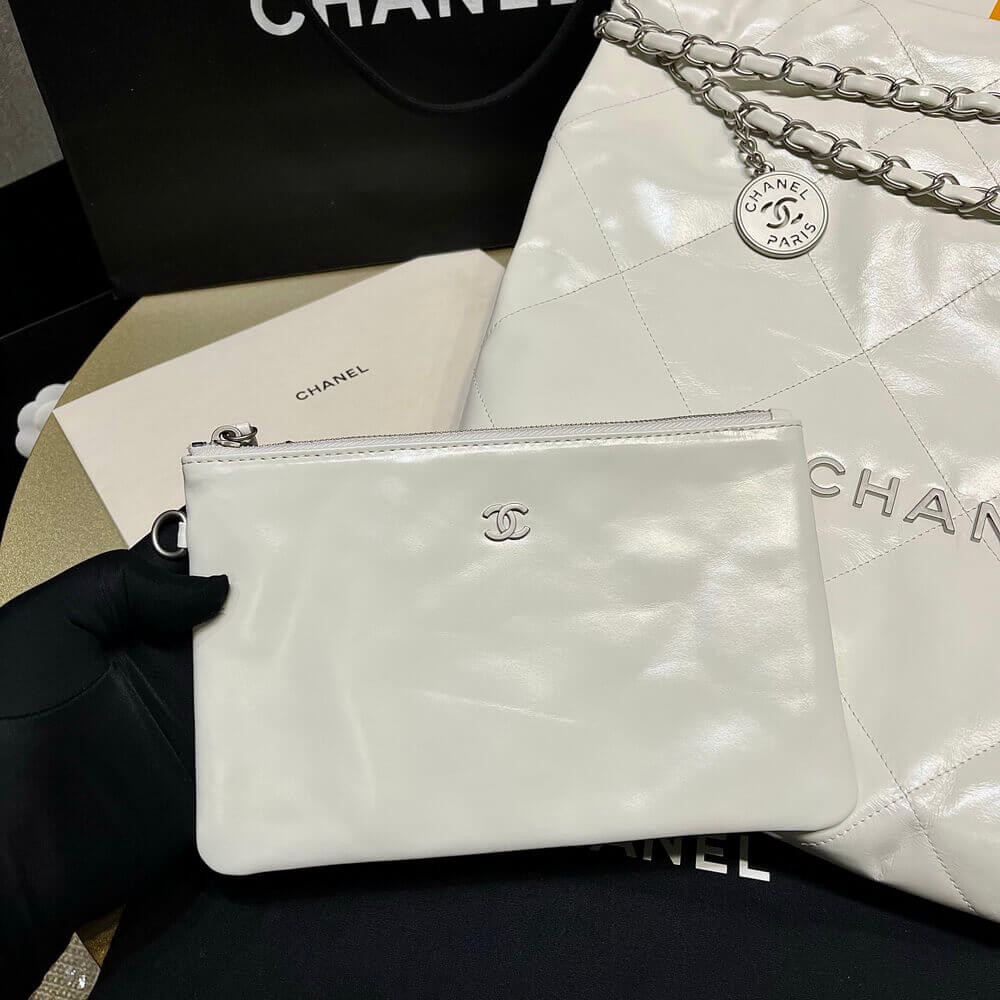 Chanel 22 Small Handbag Shiny Calfskin AS3260 White Silver