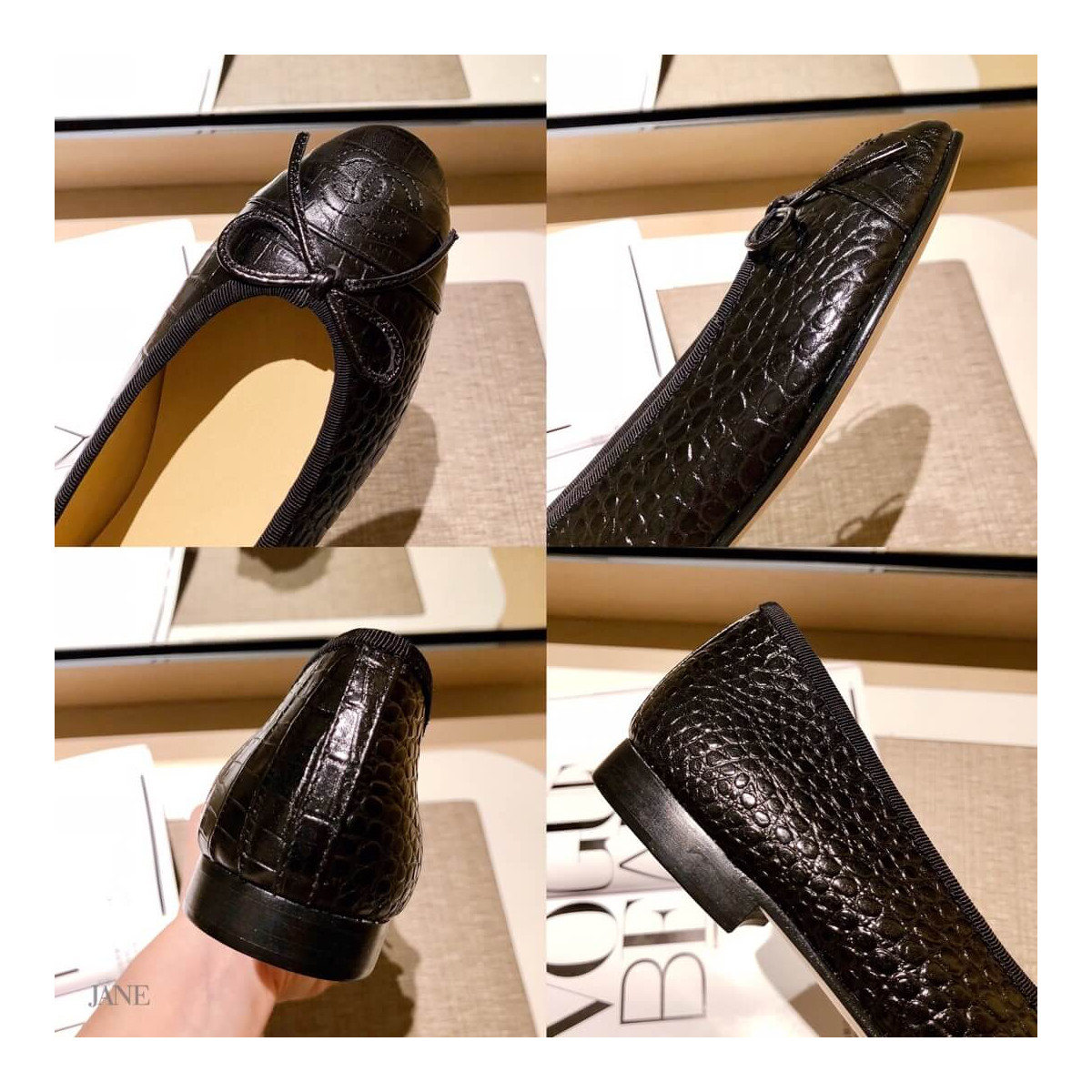 Chanel Crocodile Patent CC Cap Toe Flats Ballerinas G02819