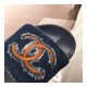 Chanel Denim Logo Sandal Mules G35781