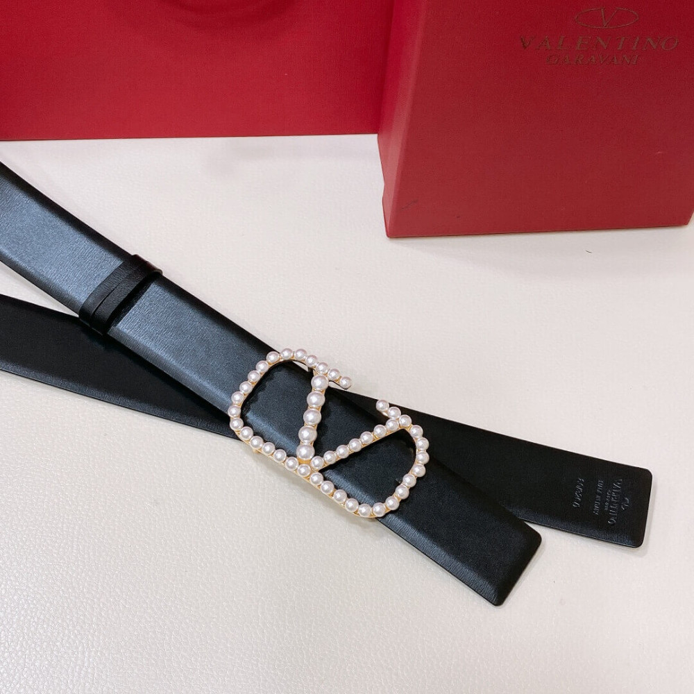 Valentino Vlogo Signature Reversible Belt In Shiny Calfskin With Pearls 40 mm