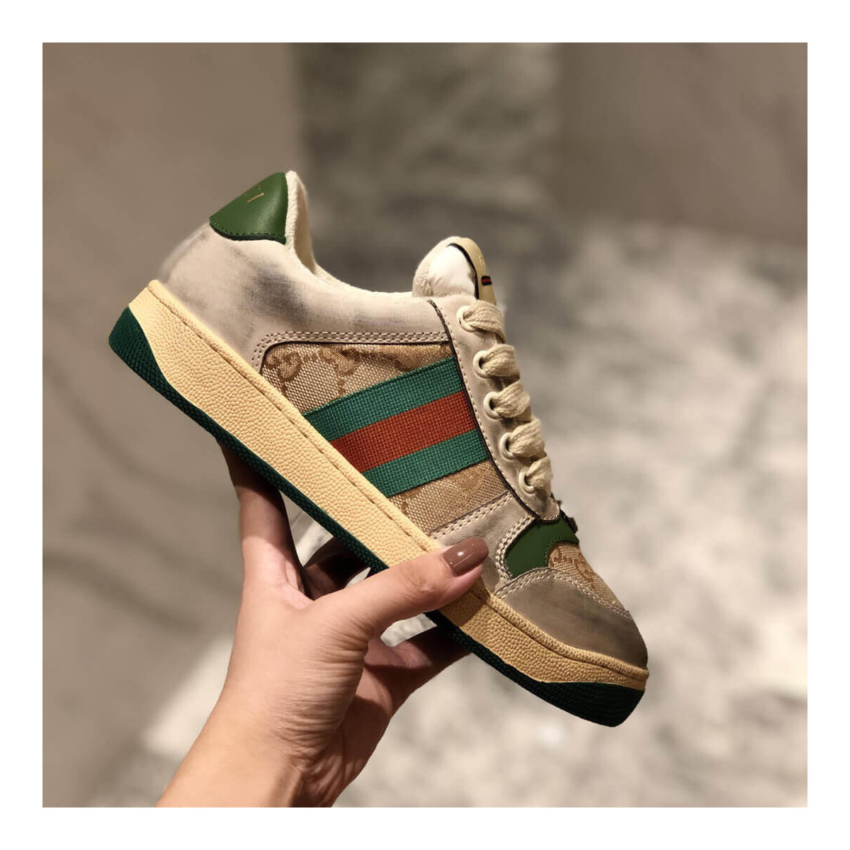 Gucci Screener Dirt Leather Sneaker 570443 Green