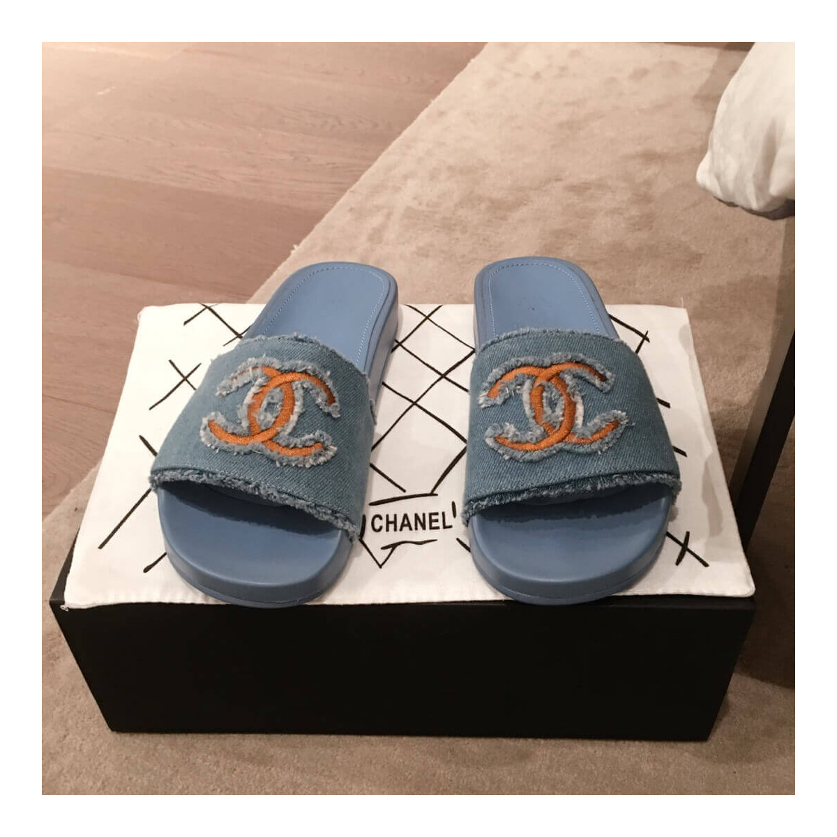 Chanel Denim Logo Sandal Mules G35781