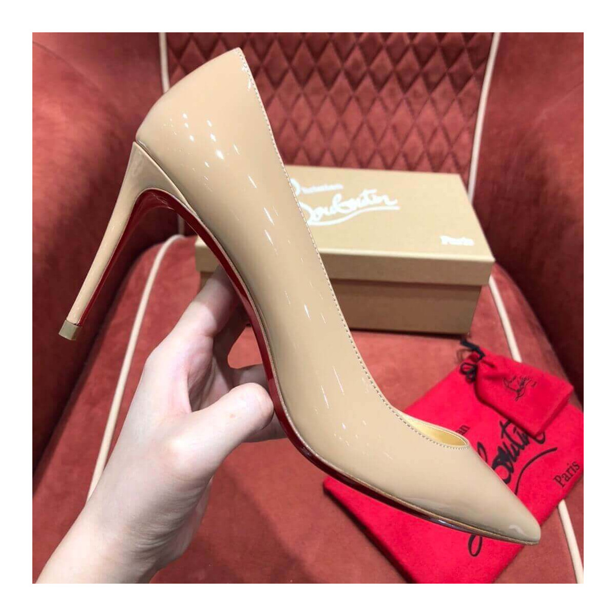 Christian Louboutin Kate 85 mm Nude Patent Leather 3191416