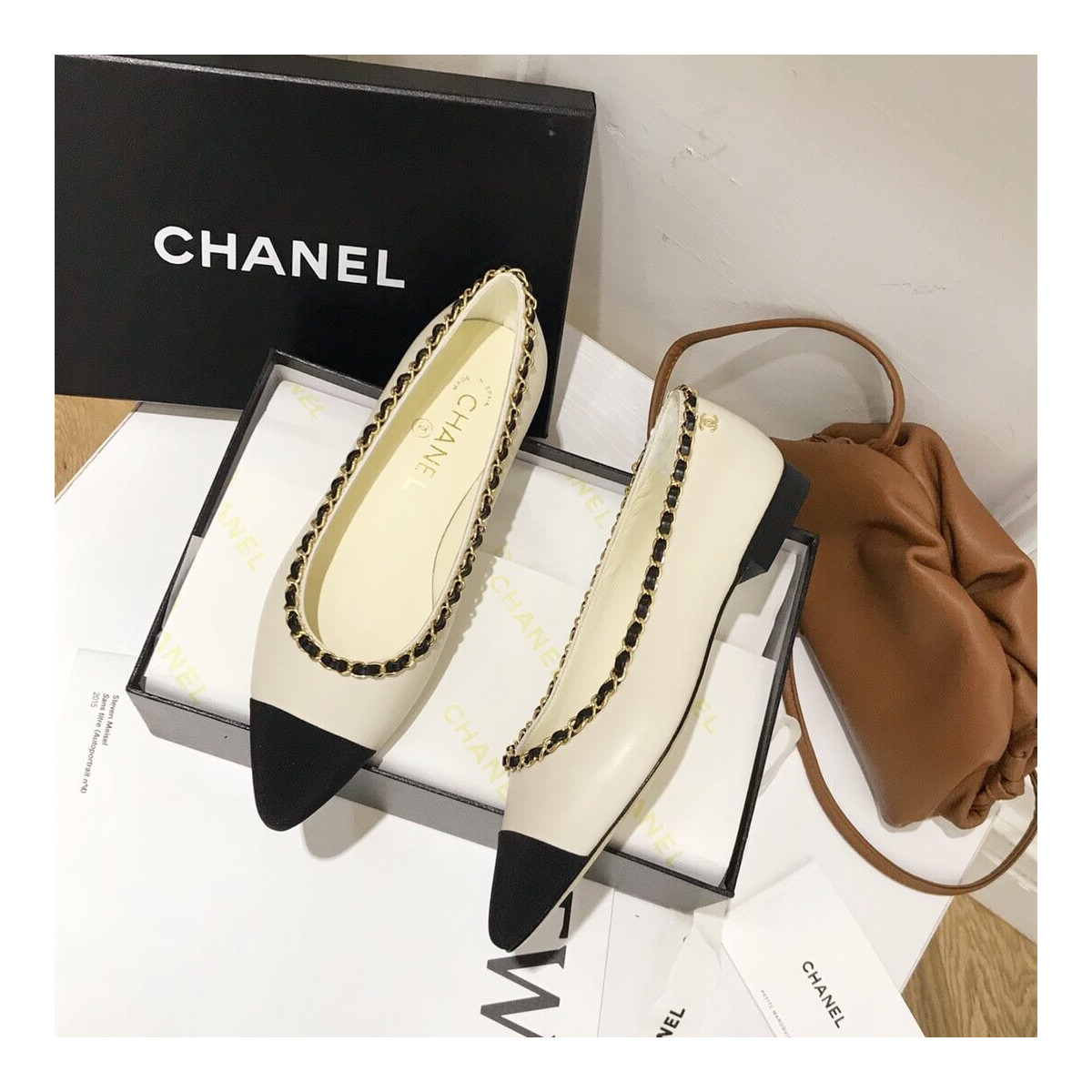 Chanel Grosgrain and Lambskin Chain Flats Ballerinas G35389