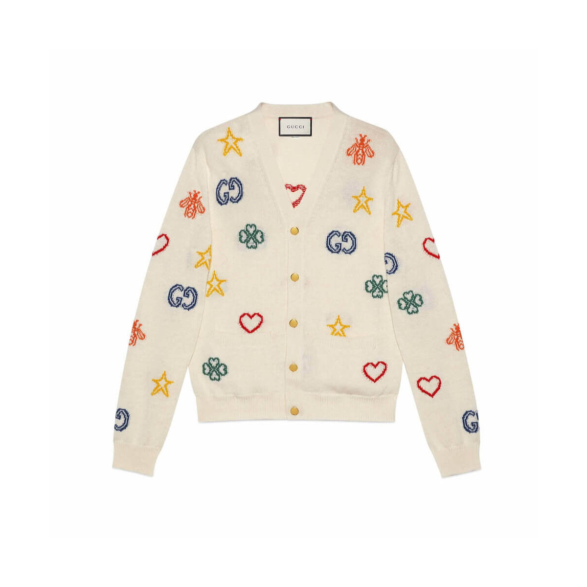 Gucci Symbols Jacquard Cotton Linen Cardigan 626642