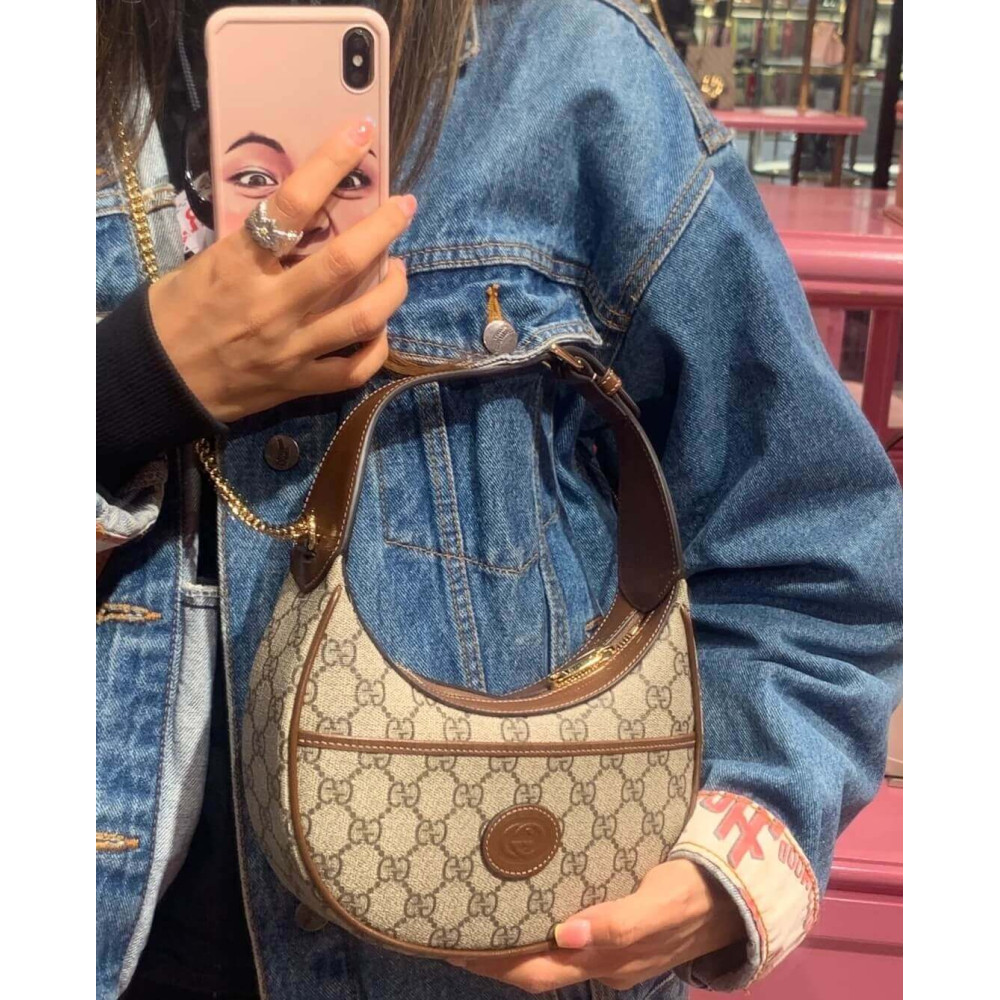 Gucci Half-Moon-Shaped Mini Bag with Interlocking G 726843 Brown