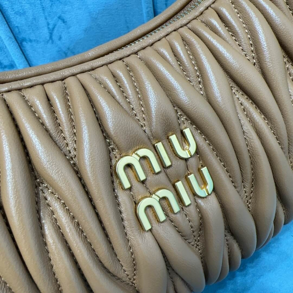 Miu Miu Wander Matelasse Nappa Leather Hobo Bag 5BC153 Caramel