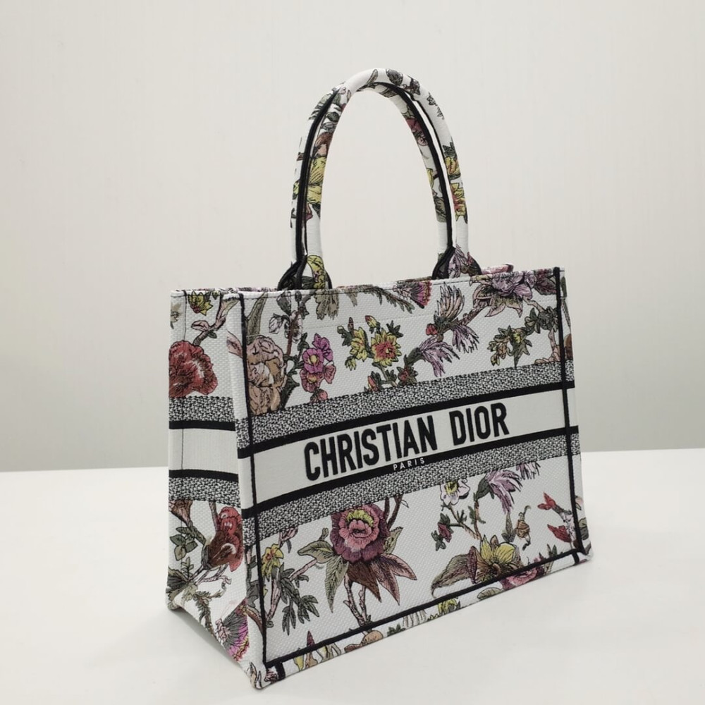 Christian Dior Book Tote White Multicolor Jardin Botanique Embroidery