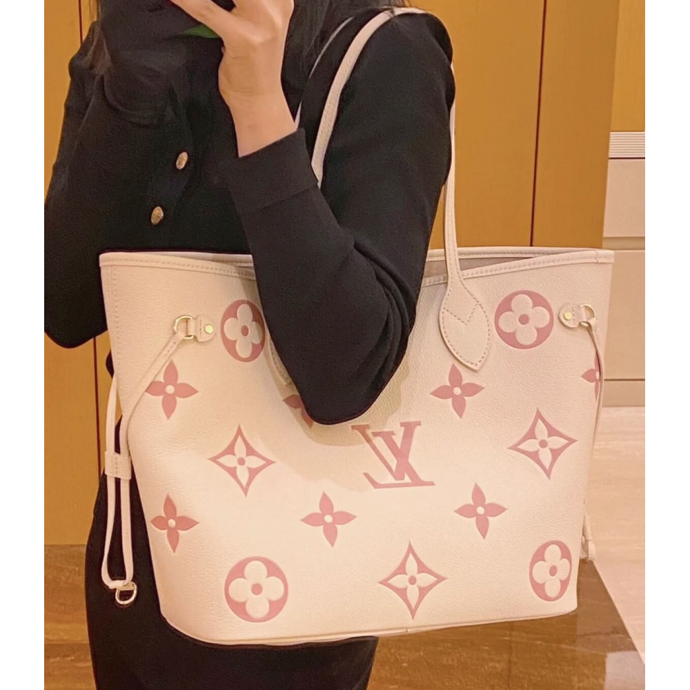 Louis Vuitton Monogram Empreinte Leather Neverfull MM M21579 Creme/Pink