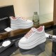 Chanel Grained Calfskin Leather Thick Sole Logo Sneakers G38808 White Light Pink