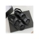 Chanel Caviar Gold CC Logo Velcro Dad Sandals G35927 Black