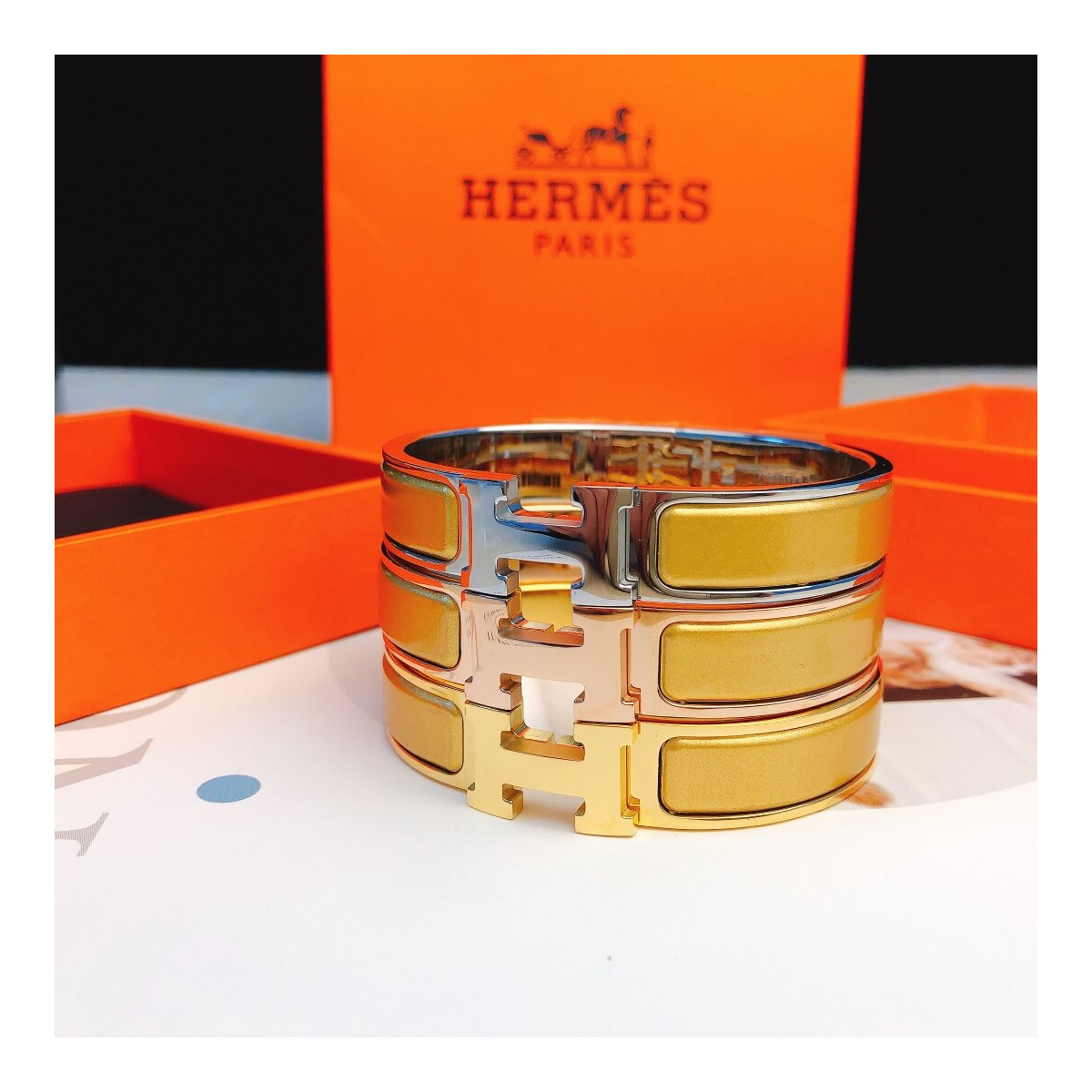 Hermes Narrow Clic H Bracelet In Yellow