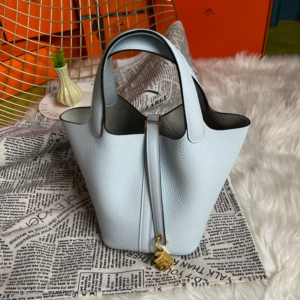 Hermes Picotin Lock Bag in Taurillon Clemence Bleu Pale