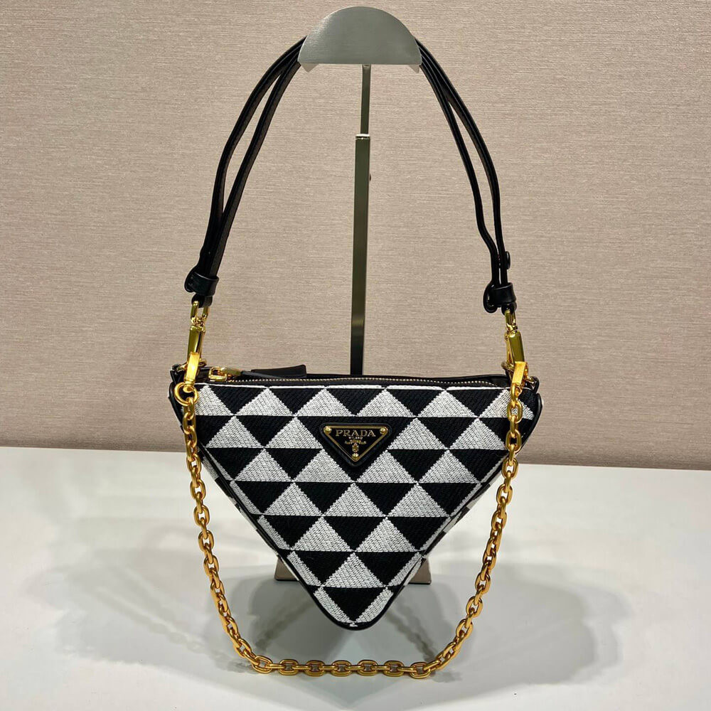 Prada Symbole Leather and Fabric Mini Bag 1BC176 Black/White