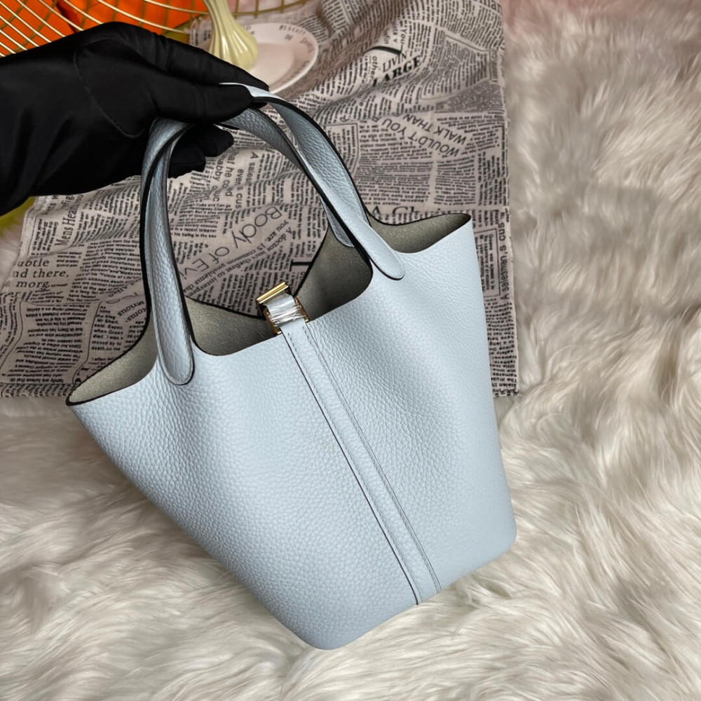 Hermes Picotin Lock Bag in Taurillon Clemence Bleu Pale