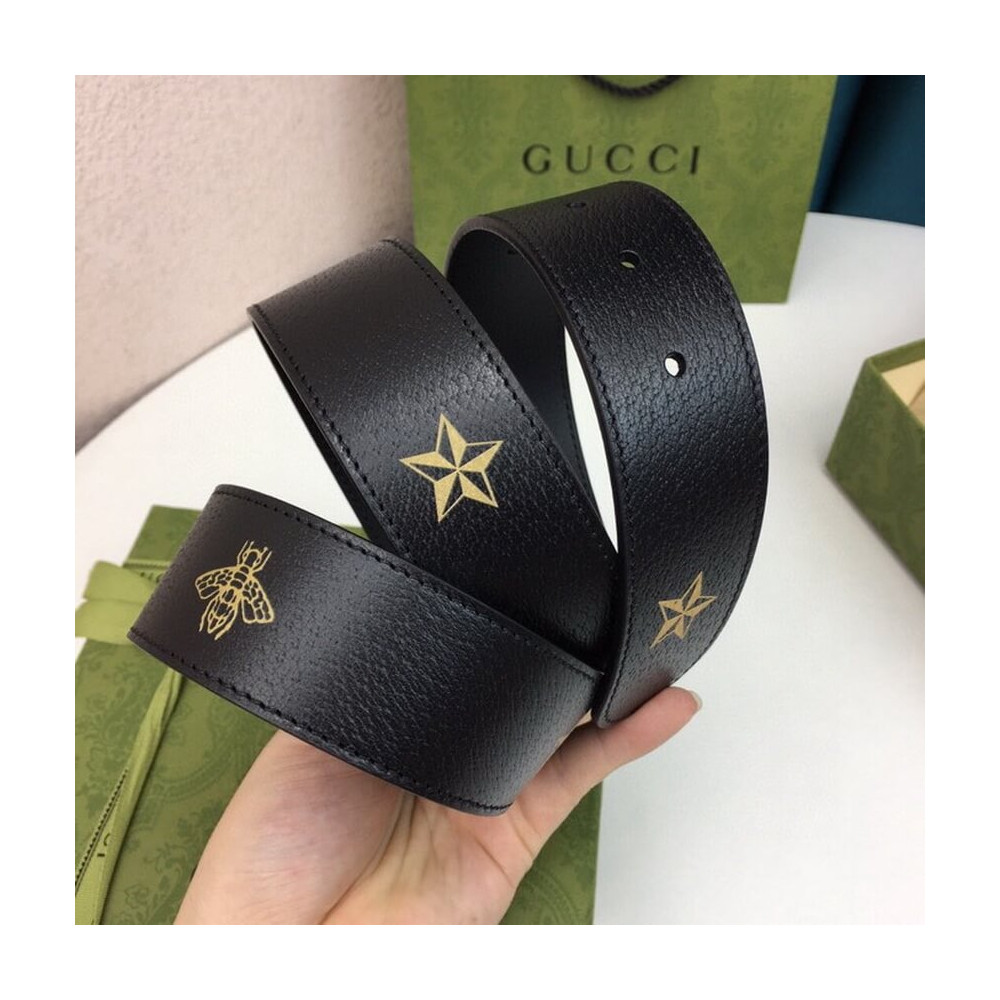 Gucci Calfskin Bees And Stars Print Belt 40mm 576179