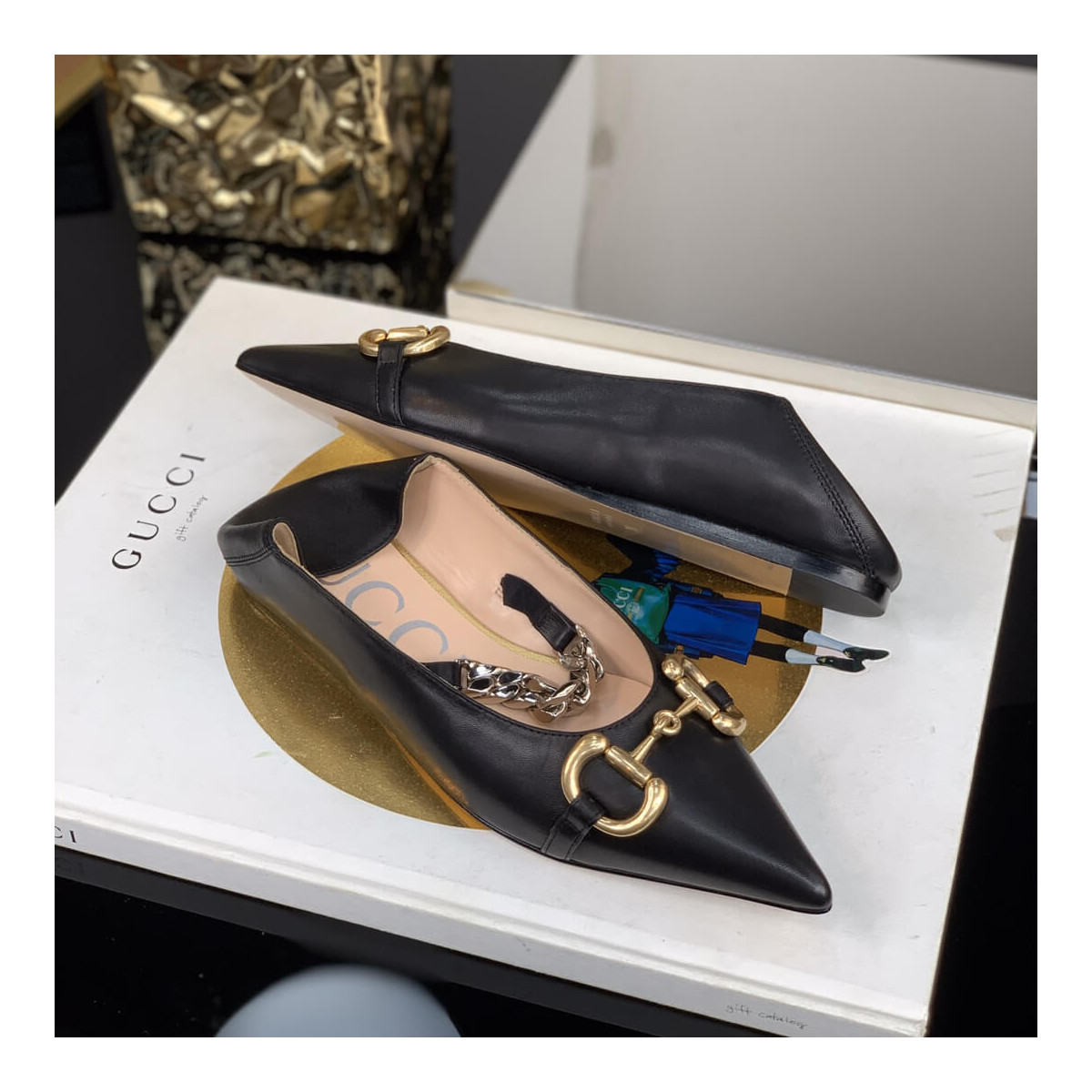 Gucci Leather Ballet Flat With Horsebit 621161 Black