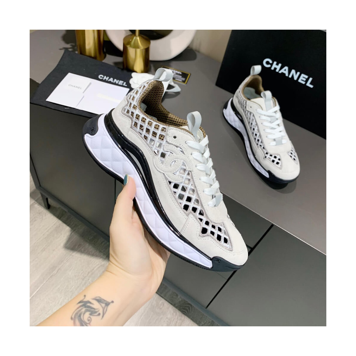 Chanel Suede Check Sneakers G37126