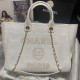 Chanel Deauville Cotton &amp; Calfskin Large Shopping Bag AS93786