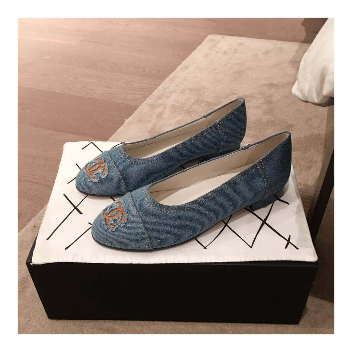 Chanel Denim Logo Ballerinas G35780