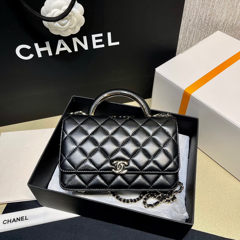 Chanel Wallet On Chain Top Handle Lambskin WOC AP2844 Black