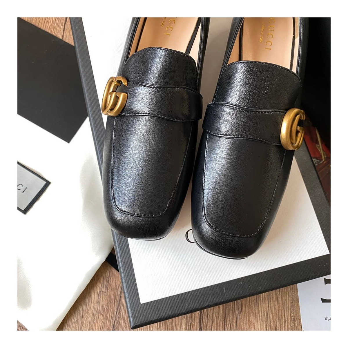 Gucci Leather Loafer with Double G 602496 Black