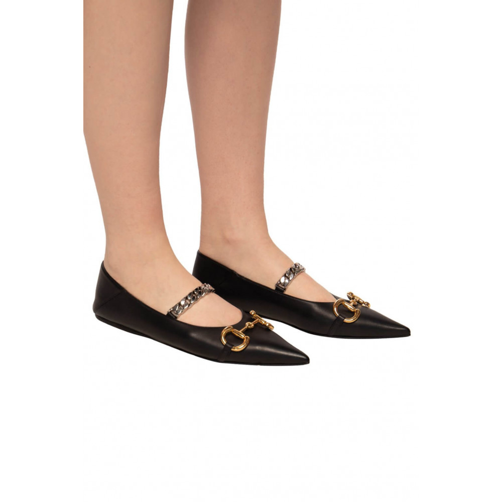 Gucci Chain Leather Ballet Flats with Horsebit 621161