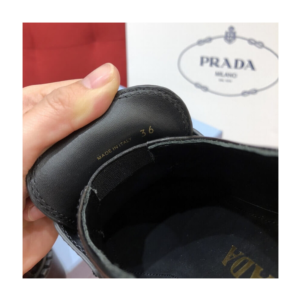 Prada Black Chocolate Brushed Leather Loafers 1D246M