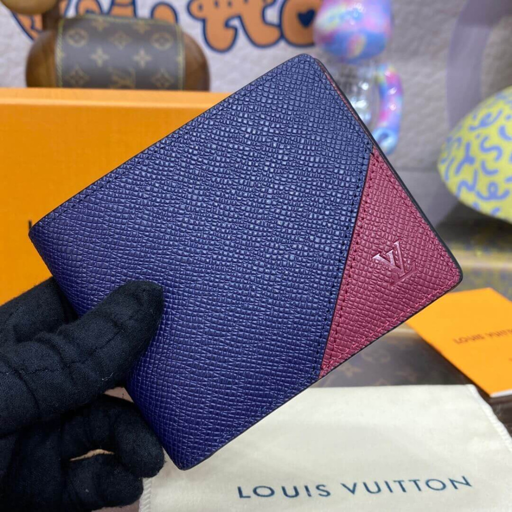 Louis Vuttion Taiga Cowhide Leather Multiple Wallet M30982 Blue/Red