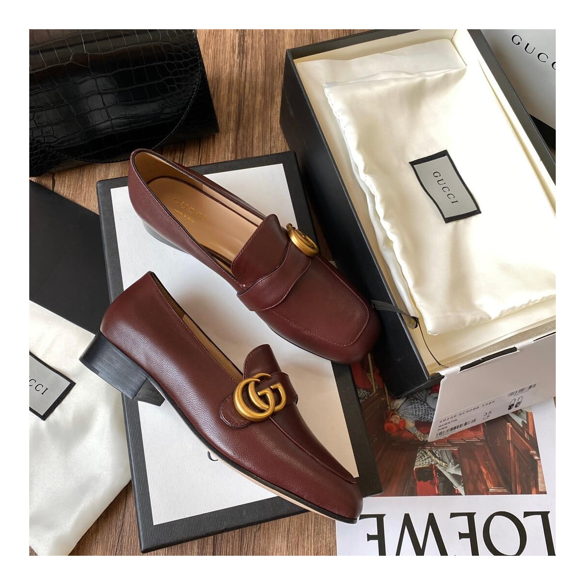 Gucci Leather Loafer with Double G 602496 Burgundy