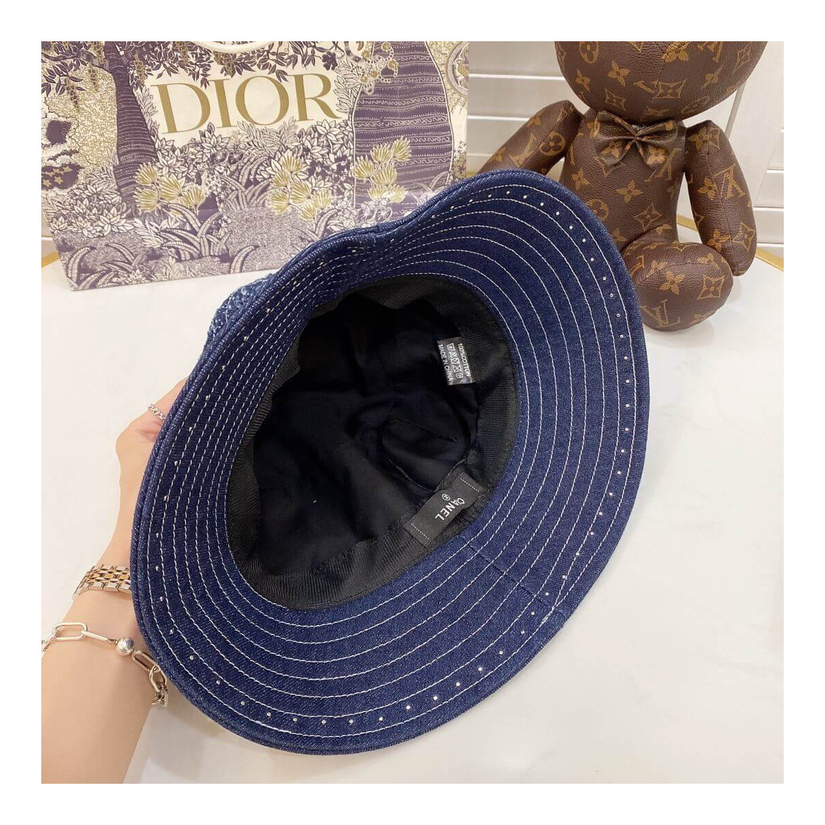 Chanel Badge Denim Bucket Hat D012