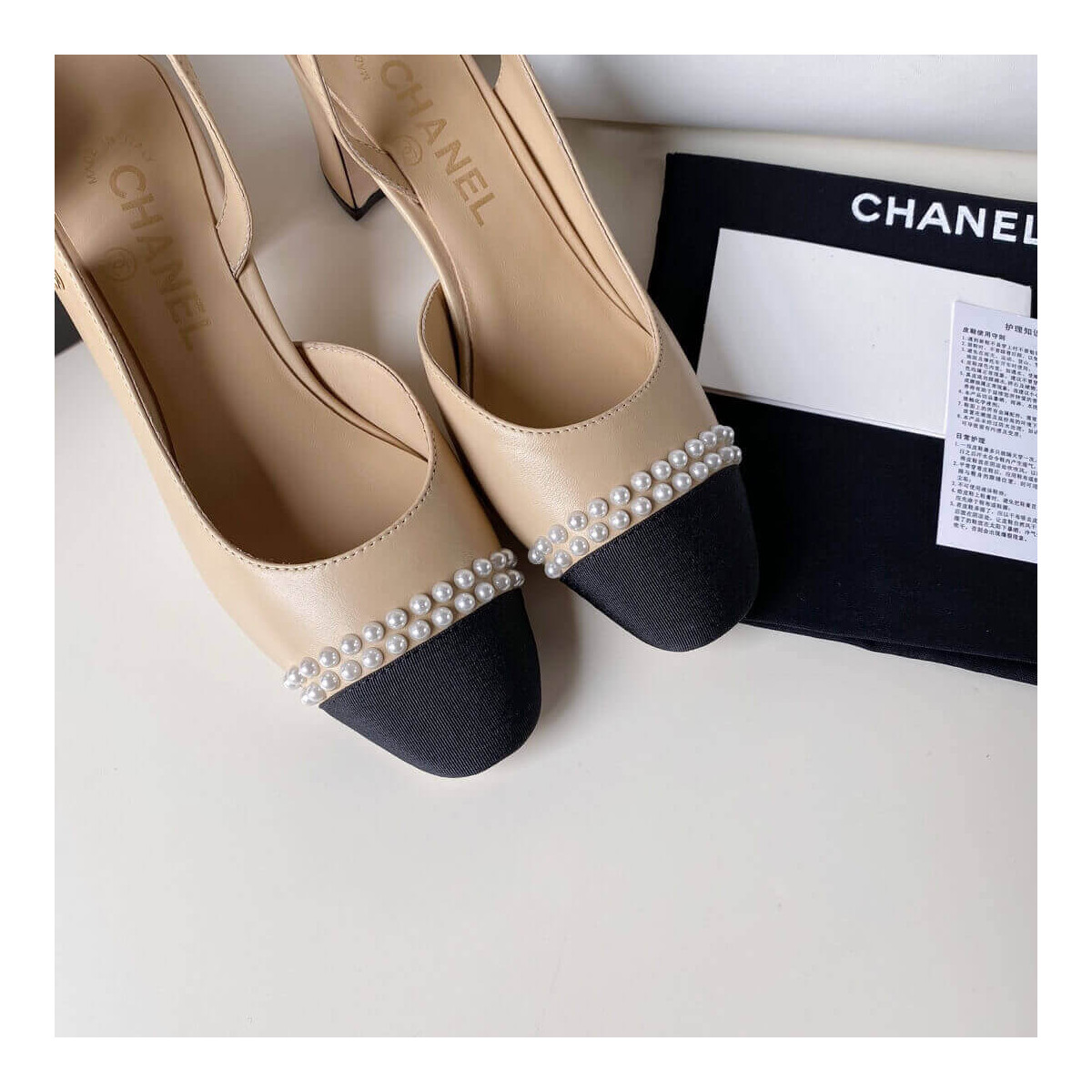 Chanel Pearl Embellished CC Cap Toe Slingbacks 36124