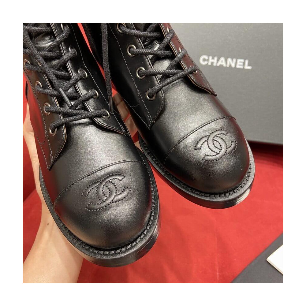 Chanel Calfskin Black Combat Lace-Ups Boots G34953