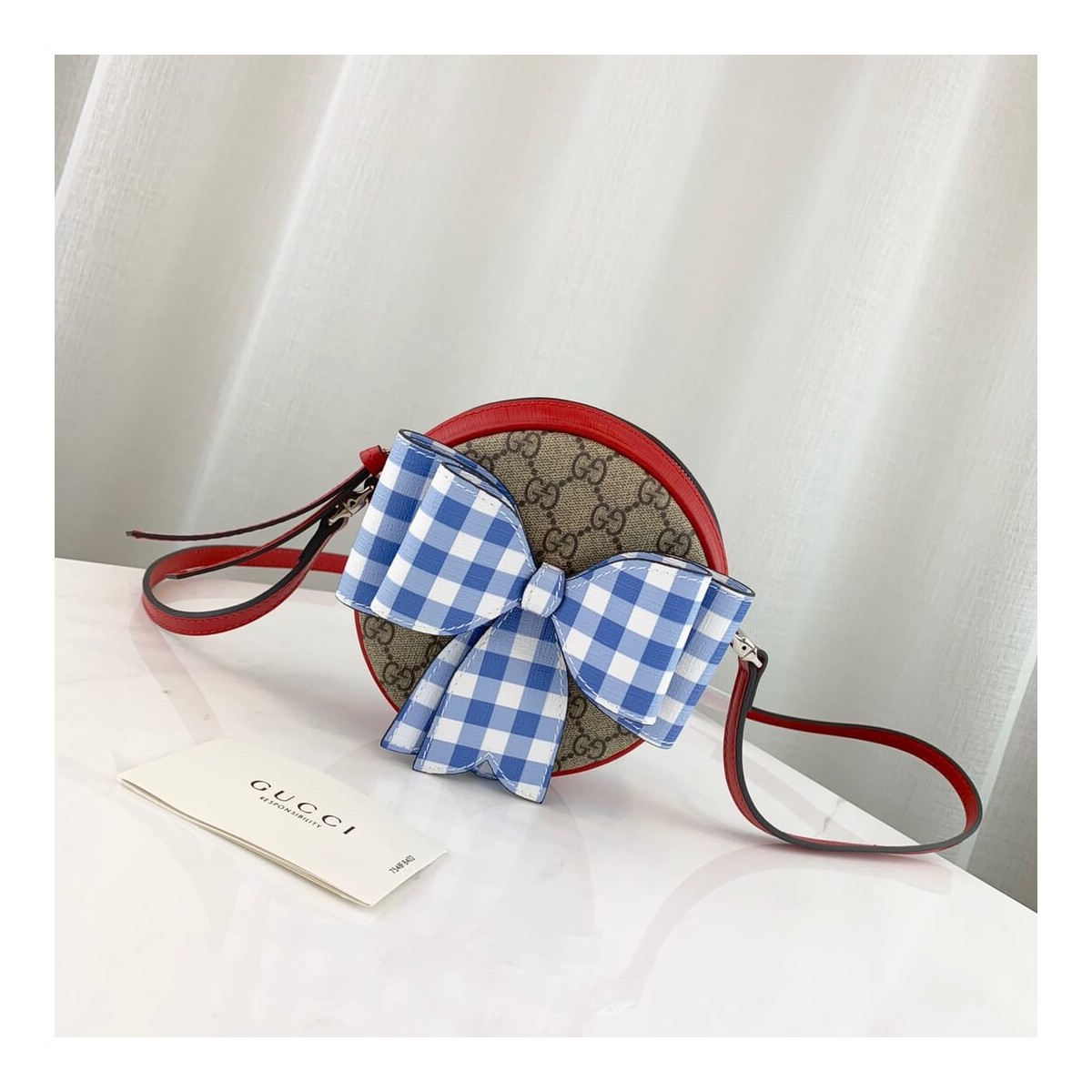 Gucci Children&#039;s Check Bow GG Messenger 478294 Red