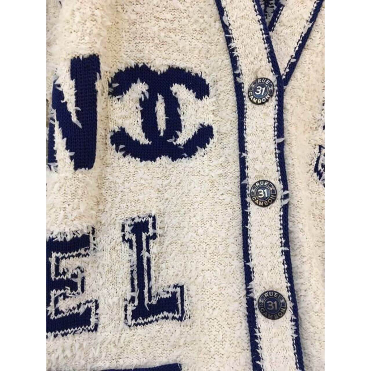 Chanel Varsity Logo iconic Oversized Wool Cashmere Cardigan C1401