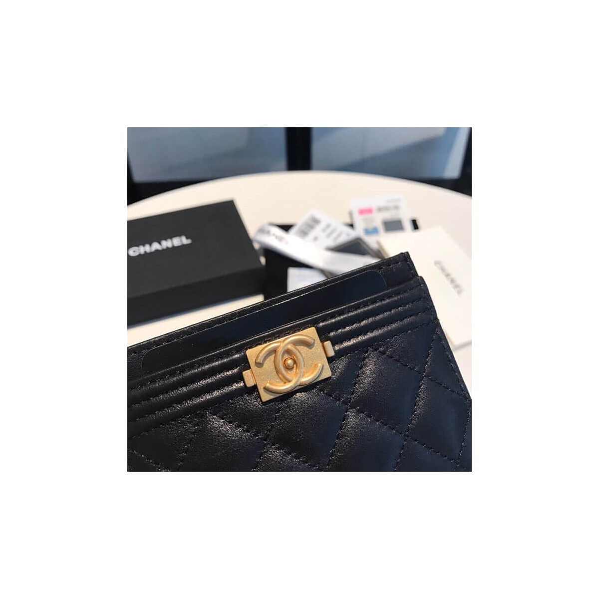 Chanel Sheepskin Boy Card Holder A84431