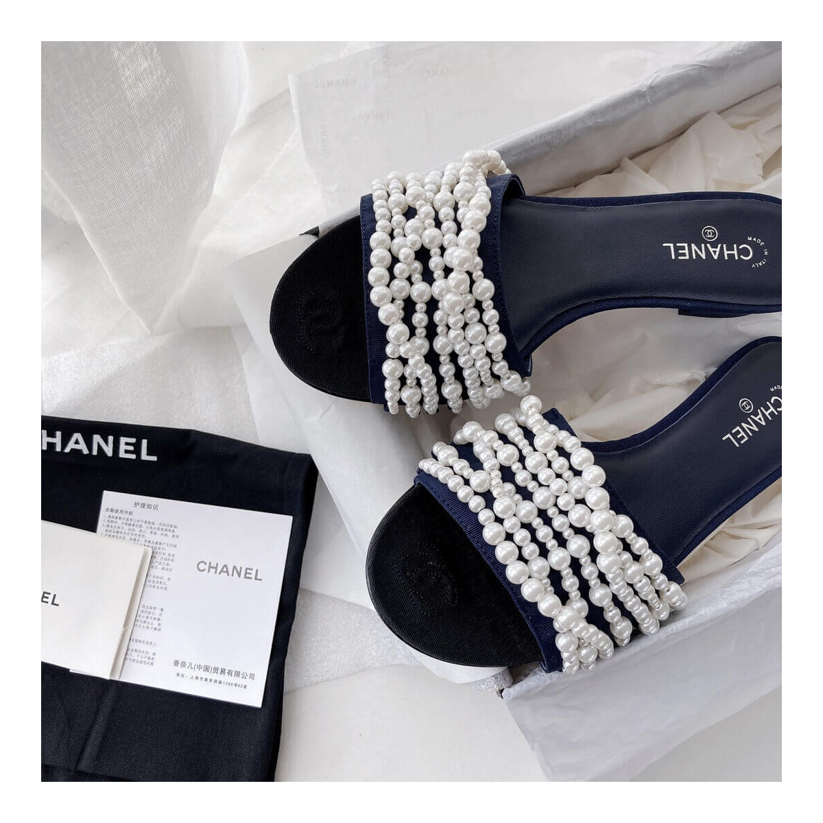 Chanel Satin CC Pearl Sandal Flats 36123