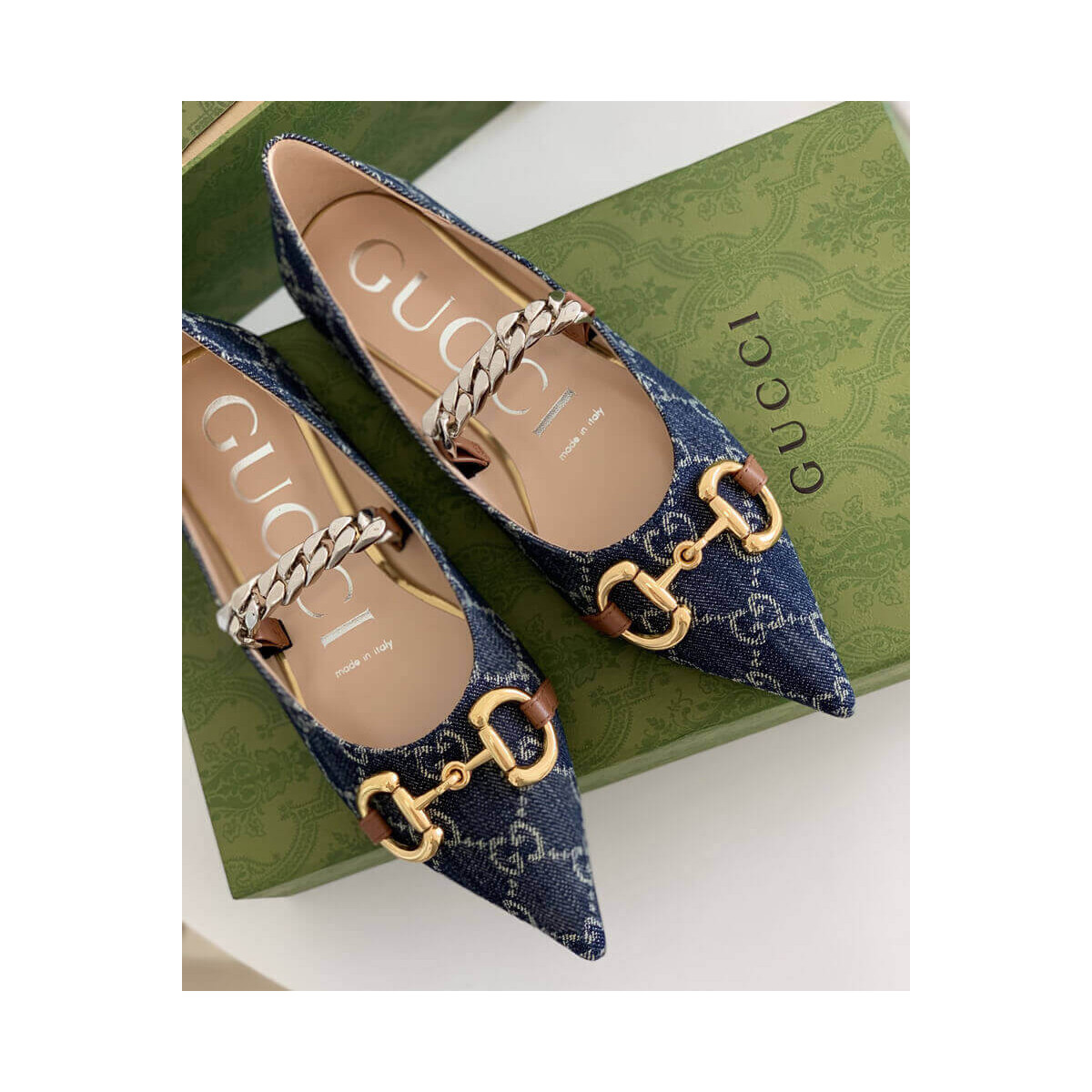 Gucci GG Horsebit Denim Ballet Flat With Horsebit