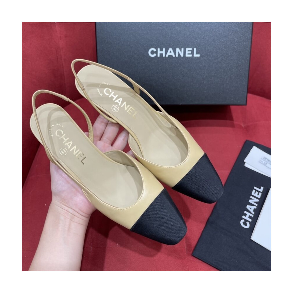 Chanel Goatskin &amp; Grosgrain Slingbacks Beige G31318