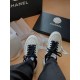 Chanel Grained Calfskin Fabric Logo Sneakers G41350 White Black