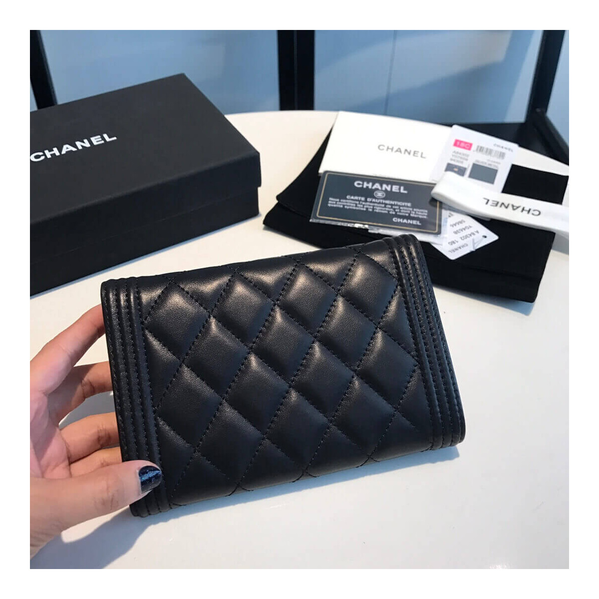 Chanel Lambskin Boy Flap Wallet A84302