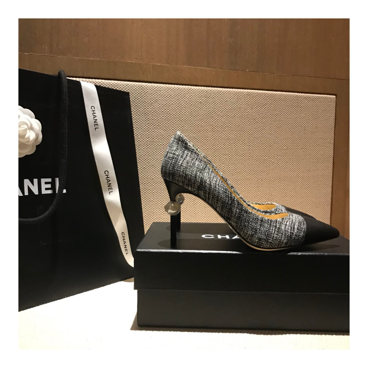 Chanel Tweed Pearl Heel Pumps G178144