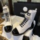 Chanel Quilted Lambskin &amp; Patent Calfskin Lace Up Combat Boots G45005