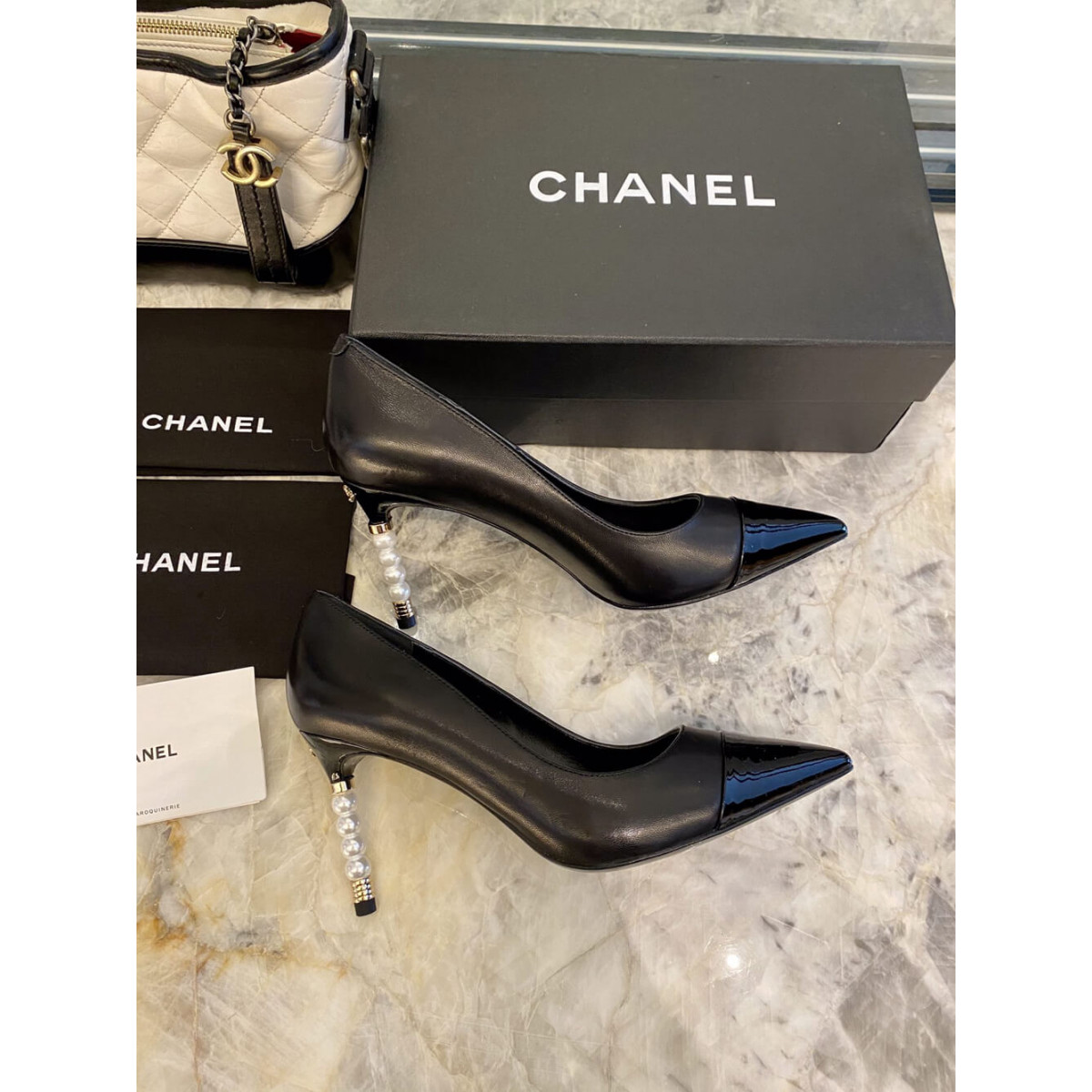 Chanel Lambskin &amp; Grosgrain 8.5cm Heel Pumps G35536