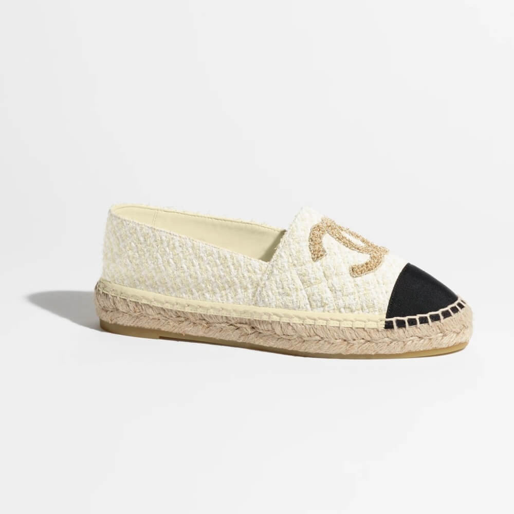 Chanel Cotton Tweed Logo Espadrille G39028 Light Yellow