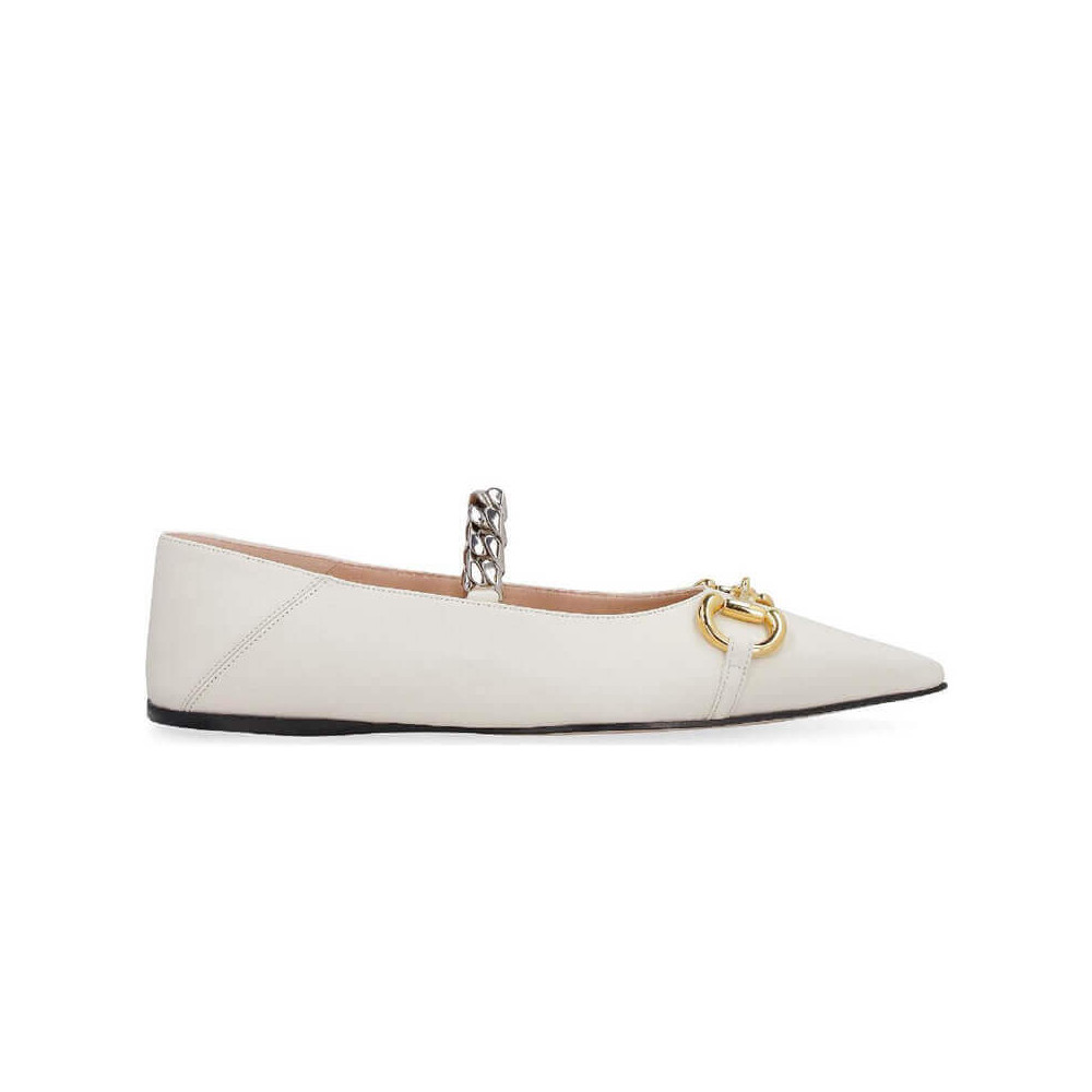 Gucci Chain Leather Ballet Flats with Horsebit 621161