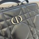 Christian Dior Caro Box Bag With Chain Black Quilted Macrocannage Calfskin S5140