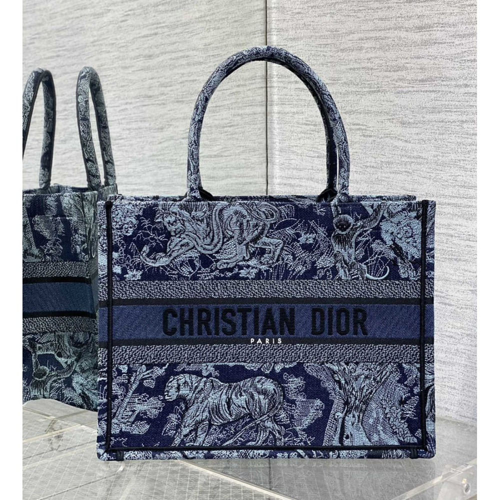 Dior Book Tote Denim Blue Toile de Jouy Embroidery