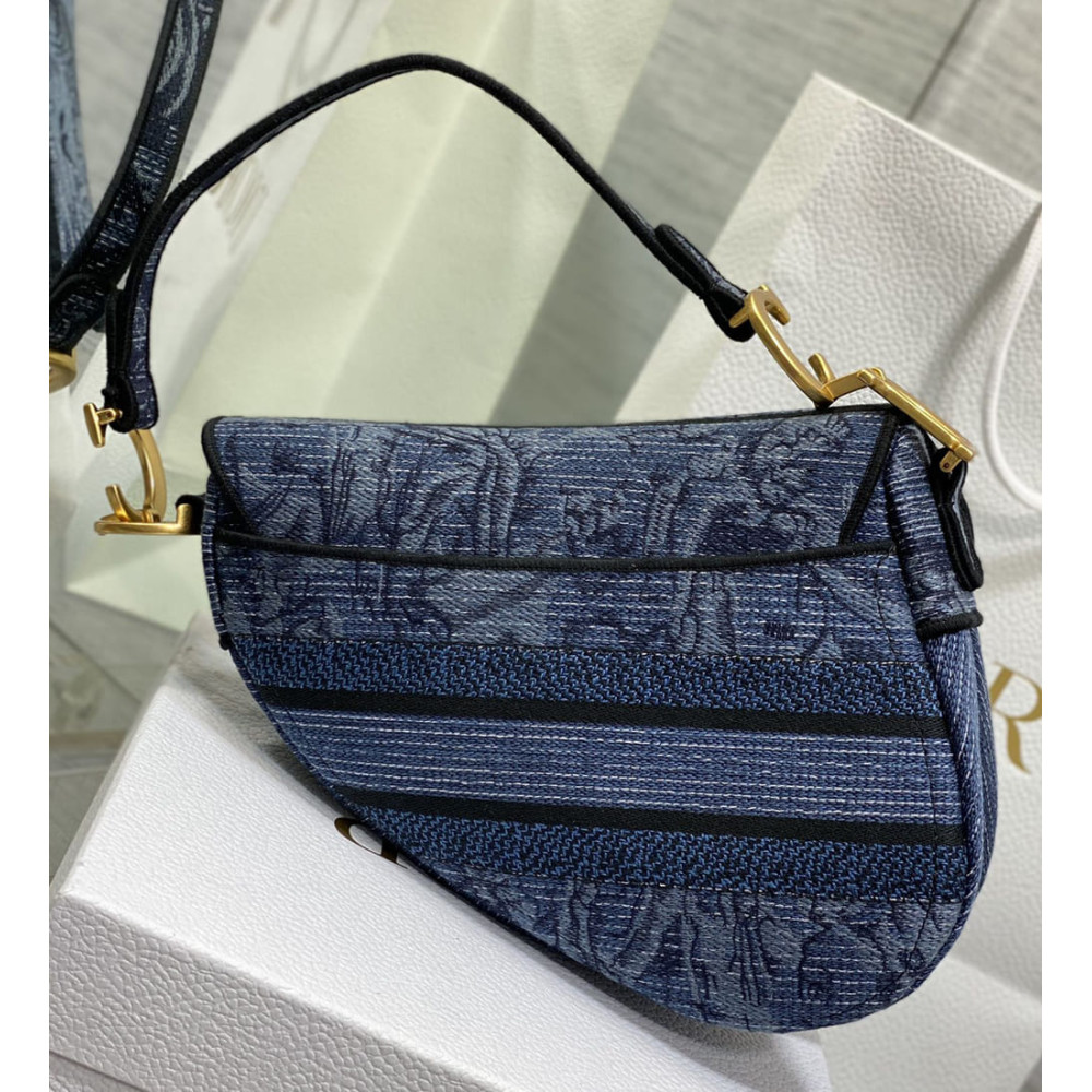 Dior Saddle Bag Denim Blue Toile de Jouy Embroidery M0446